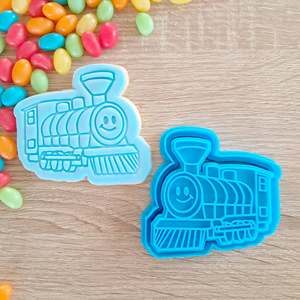 Vehicle Cutters Stamps: Train with Face Cookie Cutter & Fondant Stamp