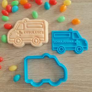 Vehicle Cutters Stamps: Ambulance Cookie Cutter & Fondant Stamp