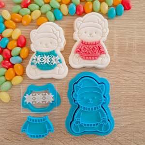 Christmas Sweater Friends - Cat Cookie Cutter & Fondant Stamp (5 pcs)
