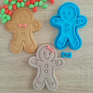 Christmas Cutters Stamps: XL Gingerbread Man (2 or 3pcs) Cookie Cutter & Fondant Stamp Set