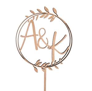 Custom Initials in Wreath Wooden Cake Topper