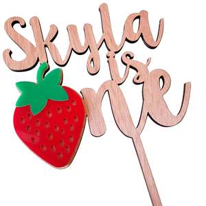 Strawberry One with Name Cake Topper