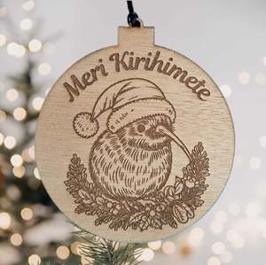 Meri Kirihimete with Kiwi Wooden Christmas Decoration