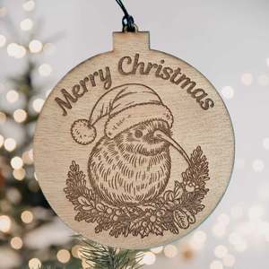 Merry Christmas with Kiwi Wooden Christmas Decoration