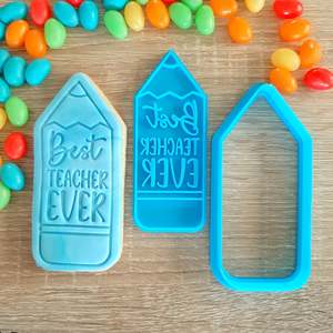 Teacher Appreciation Cookie Cutters Stamps: Best Teacher Ever Cookie Cutter & Fondant Stamp