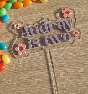 Custom Name Word Cake Toppers: Custom Flowers Layered Acrylic Cake Topper