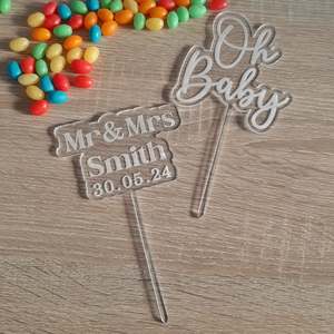 Custom Engraved Acrylic Clear Cake Topper