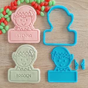 Christmas 2024: XL Elf with Name Box (4pcs) Cookie Cutter & Fondant Stamp Set