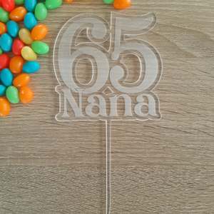 Number Cake Toppers: Name & Number Engraved Clear Acrylic Cake Topper