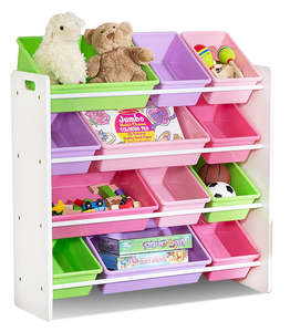 Storage Protection: Toy Storage Organiser with Bins (Pink, Green and Purple)