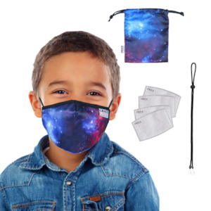 Face Masks: PREMIUM CHILD FACE MASK SET - 3 LAYER 100% COTTON REUSABLE FACE MASK - NIGHT SKY CHILD