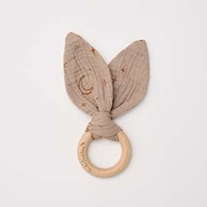 Teethers: Over The Dandelions Organic Muslin Bunny Ears Teether - Night Sky