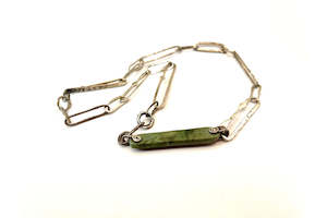 Jacqueline Morren: Silver/Jade One Bar Necklace