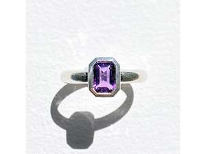 Charlie Lattimore 1: Emerald Cut Bezel Ring - Amethyst