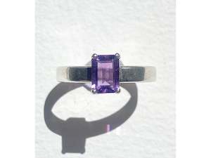 Emerald Cut Amethyst Claw Set Ring