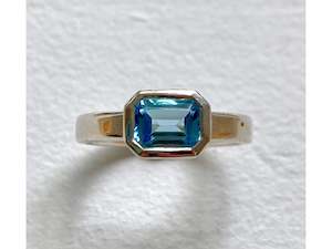 Emerald Cut Sterling Silver Ring - Topaz