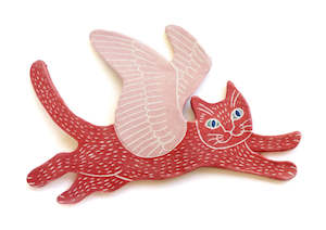 Yuki Komiyama: Wall hanging Flying Cat - Dark pink and pale pink
