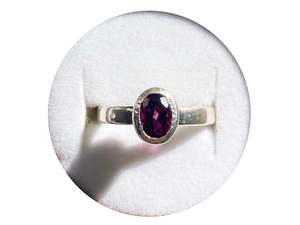 Oval Sterling Silver Bezel Ring - Garnet Vertical