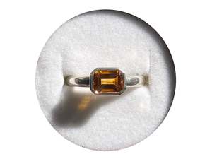 Emerald Cut Sterling Silver Ring - Citrine