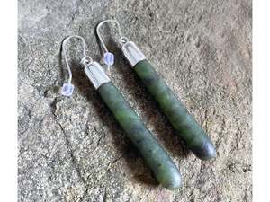 Rachel Lambert: Pounamu round drop earrings with silver caps