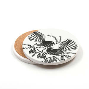 Ceramic Coaster Linocut Fantail
