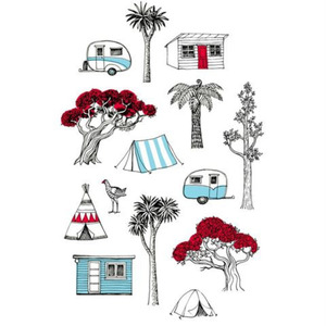 Living: Happy Campers Tea Towel