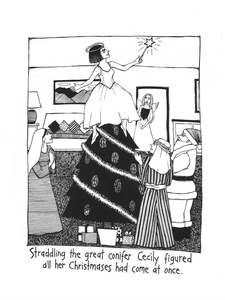 Cecily's Christmas Tea Towel Straddling the Conifer