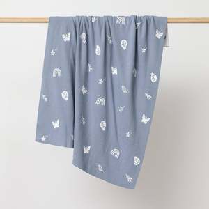 Garden: Blanket Enchanted Garden in Sky Blue Organic Cotton