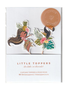 Products: Tropical Cupcake Toppers Handmade in NZ Hawaiian Hula Girls, Toucan, Flamingo & Tropical Plants Little Topper NZ