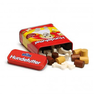 Erzi Germany: Erzi Wooden Dog Food in a Tin