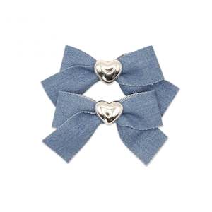 Milk x Soda Hair Clip | Liz Denim Bow | Silver Heart