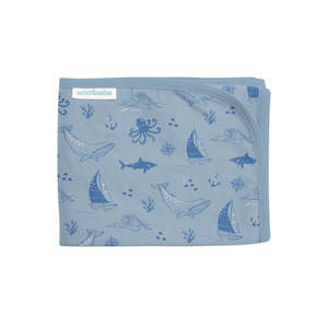 Woolbabe Merino/Organic Cotton Swaddle/Blanket | Sail Away Glacier