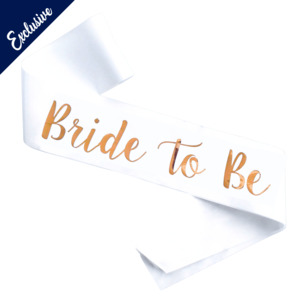 Bride to Be White Sash With Rose Gold
