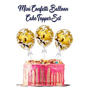 Mini Confetti Balloon Cake Topper Set Gold