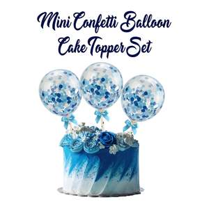 Mini Confetti Balloon Cake Topper Set Blue & Silver