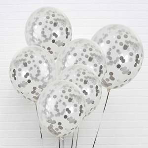 Silver Pre-filled Confetti Balloons 6 Pack
