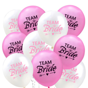 Team Bride Balloons 10 Pack Hot Pink & White