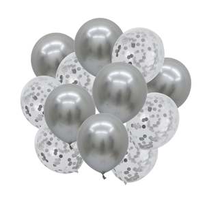 Balloon Latex: Silver Confetti & Chrome Metallic Balloons 12 Pack