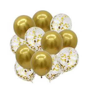 Balloon Latex: Gold Confetti & Chrome Metallic Balloons 12 Pack
