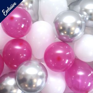 Balloon Latex: Baby Box 5" Balloon Set Fuchsia, Silver & White