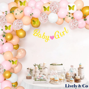 Balloon Garlands: Balloon DIY Garland - Pink, Peach, White & Gold with Gold Butterflies