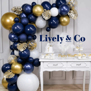 Balloon Garlands: Balloon DIY Garland - Navy Blue, Gold, White & Gold leaves