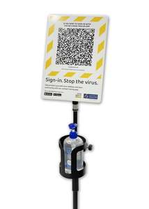 Ppe Essential: QR Code Stand - With Hand Sanitizer Holder - Custom Printed QR Code