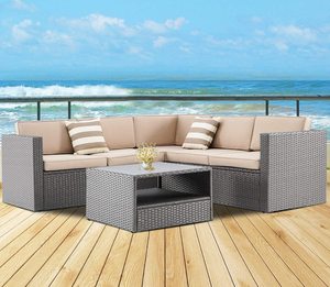 Solaura Patio Sectional Set 4-Piece Grey Wicker Outdoor Sofa furniture