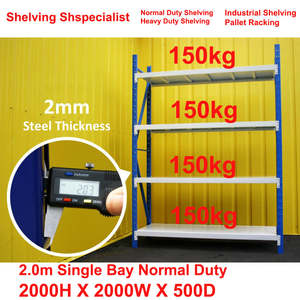 Heavy Duty Shelving: 2.0m Single Bay Normal Duty 2000H X 2000W X 500D