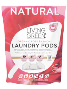 Living Green Natural Laundry Pods, Rose + Lemon, 18 Pack
