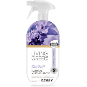 Living Green Brand: Multi-purpose Cleaner. Certified Natural with Organic Organic Aloe & Lavender.