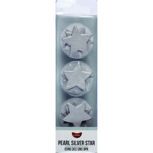 Sugar Decorations: GoBake Pearl Silver Star Icing Decorations 9/Pack