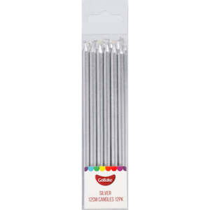 Candles: GoBake Long Candles Metallic Silver 12cm 12/Pack