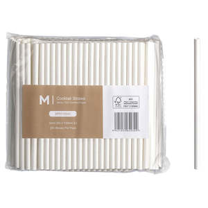 Paper Straws: M Cocktail Paper Straws 5mm x 120mm White | 250/Pack